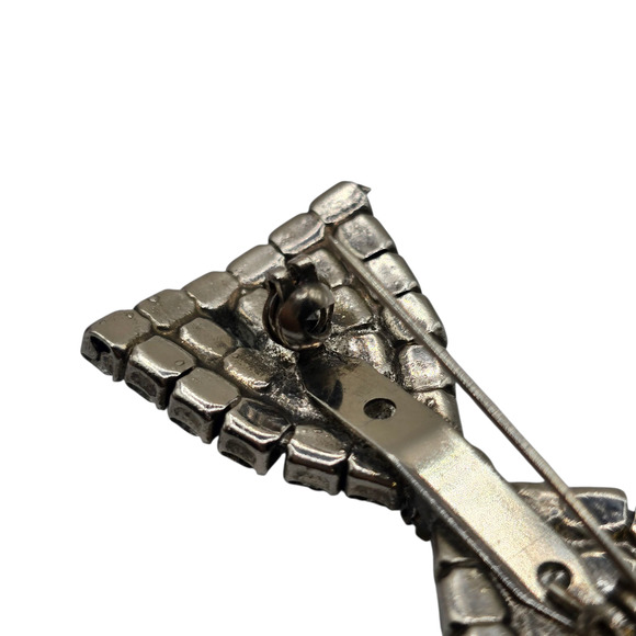 Brooch Rhinestone Bow Pin Clear Crystal Silver Tone Sparkly SKU2396 - Picture 3 of 5